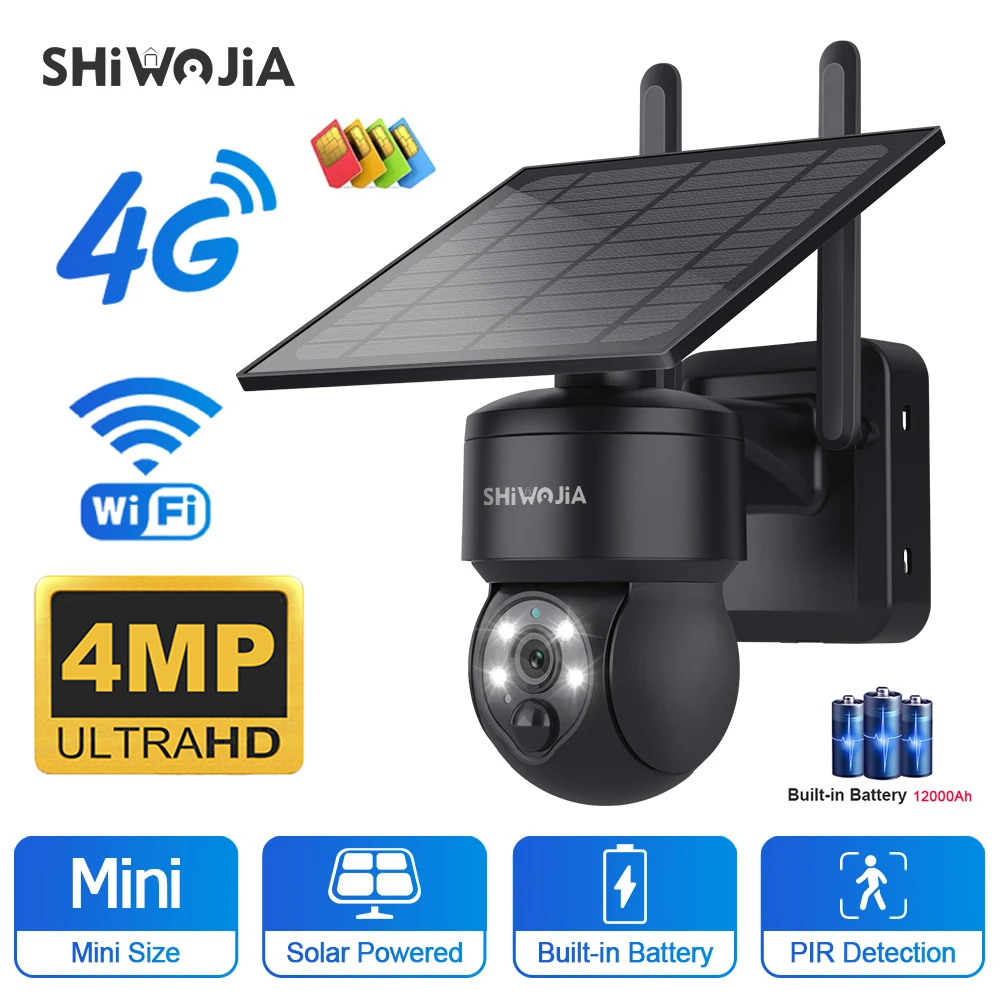 Smart Home Cctv - SHIWOJIA-cámara Solar PTZ inalámbrica, WIFI, 4G,