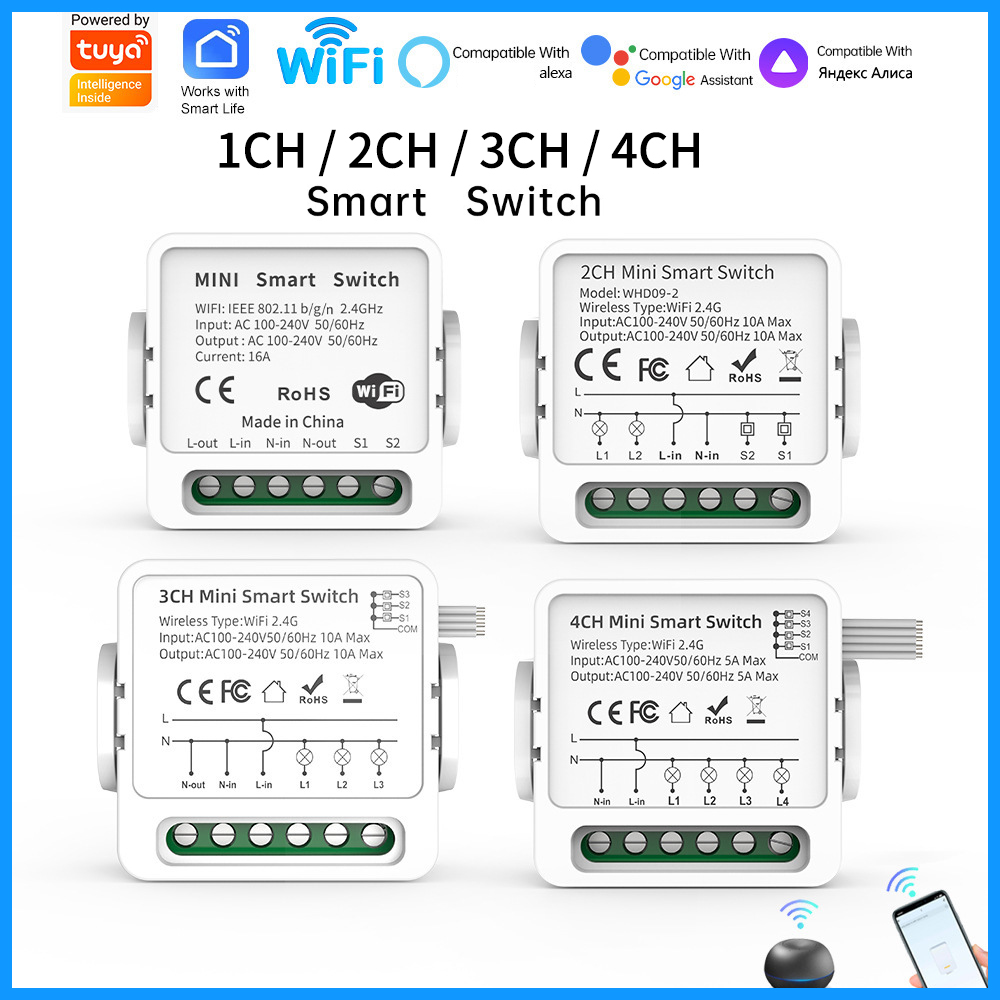 Smart Home Device - Interruptor Inteligente WiFi Tuya de 1/2/3/4