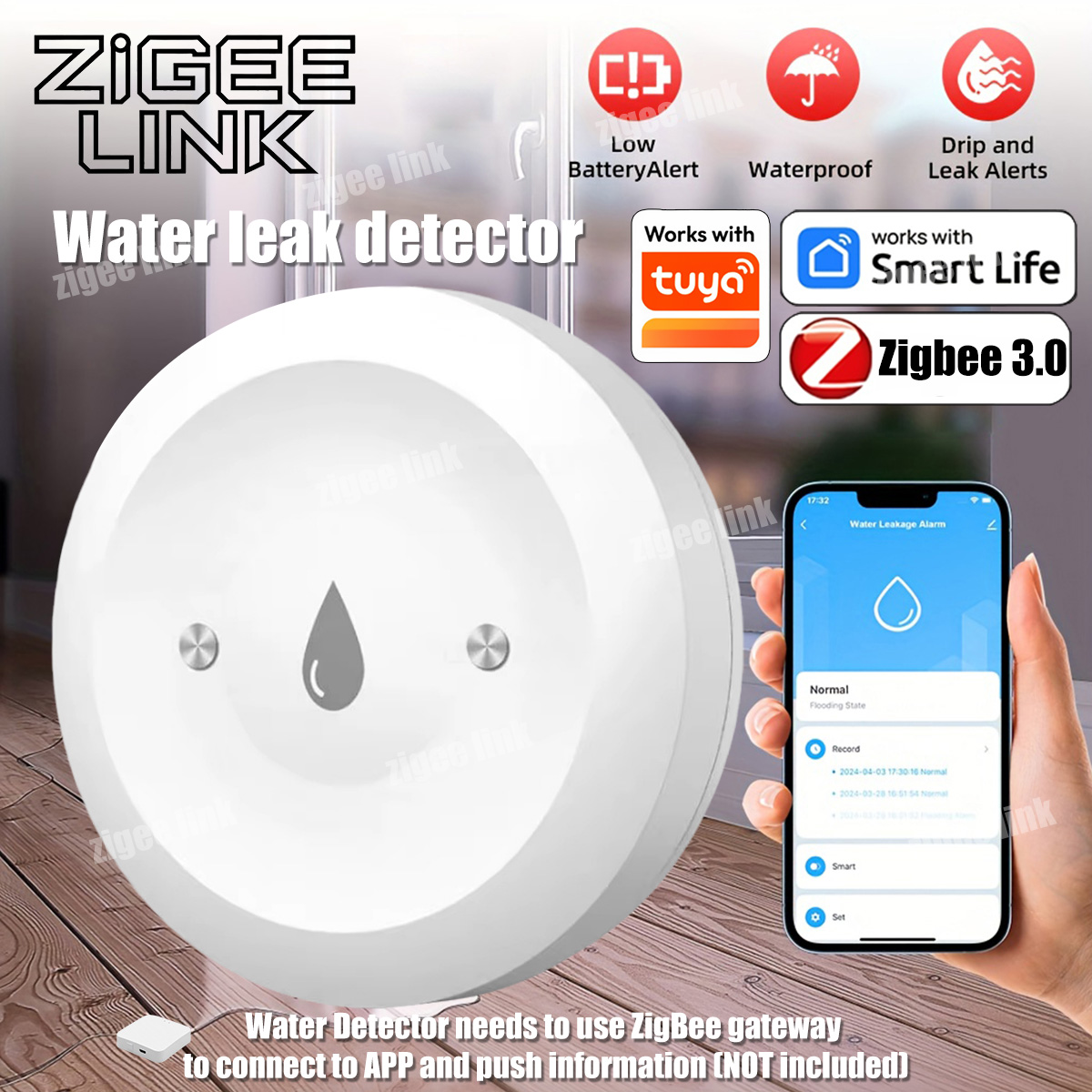 Sensor de Agua ZigBee 3.0, Det - Smart Home Zentrale reseña y precio